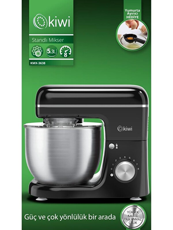Kiwi Kmx-3638 Hamur Yoğurma & Stand Mikser 5,3 Lt 1300w Mutfak Şefi Siyah