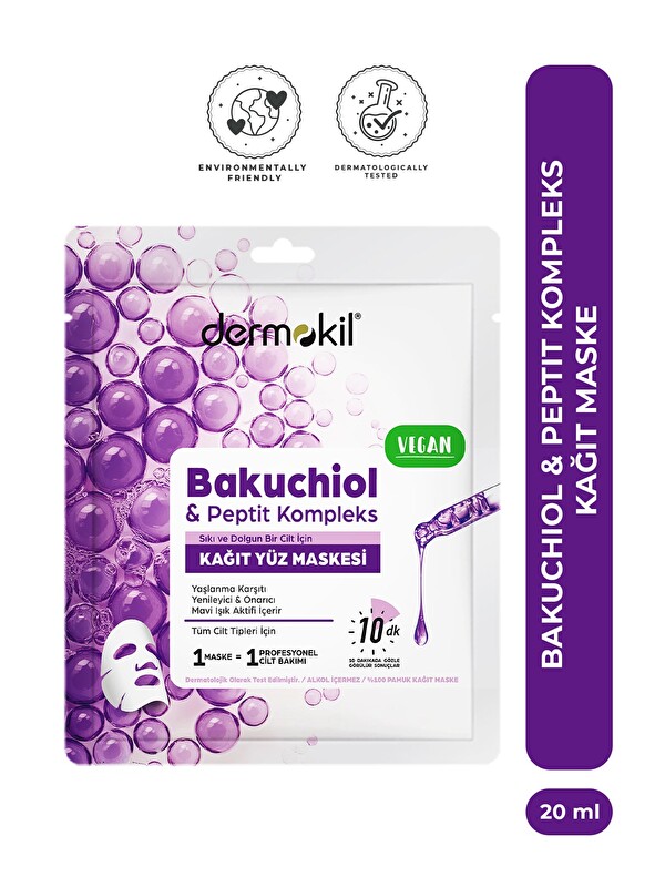 Dermokil Bakuchiol & Peptit Kompleks Yaşlanma Karşıtı ve Onarıcı Kağıt Yüz Maskesi 20 ml
