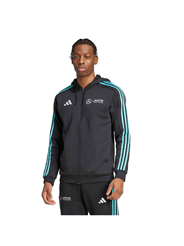 Adidas Mercedes DNA Erkek Siyah Kapüşonlu Fermuarlı Sweatshirt