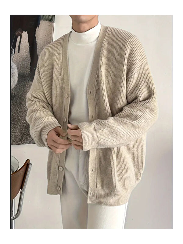 Tarz Cool Erkek Regular Fit Düğmeli V Yaka Triko Hırka