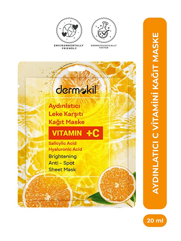 Dermokil Aydınlatıcı Leke Karşıtı C Vitaminli Kağıt Yüz Maskesi 20 ml