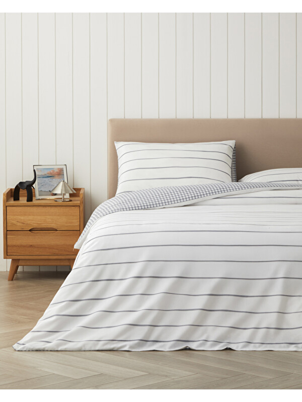English Home Wavy Kolay Ütülenir Çarşaflı Çift Kişilik Nevresim Takımı 200x220 cm Koyu Gri