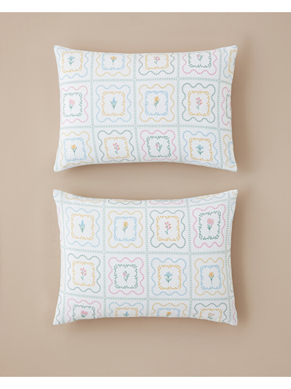 English Home Gentle Florals Kolay Ütülenir 2'li Yastık Kılıfı 50x70 cm Mavi - Pembe