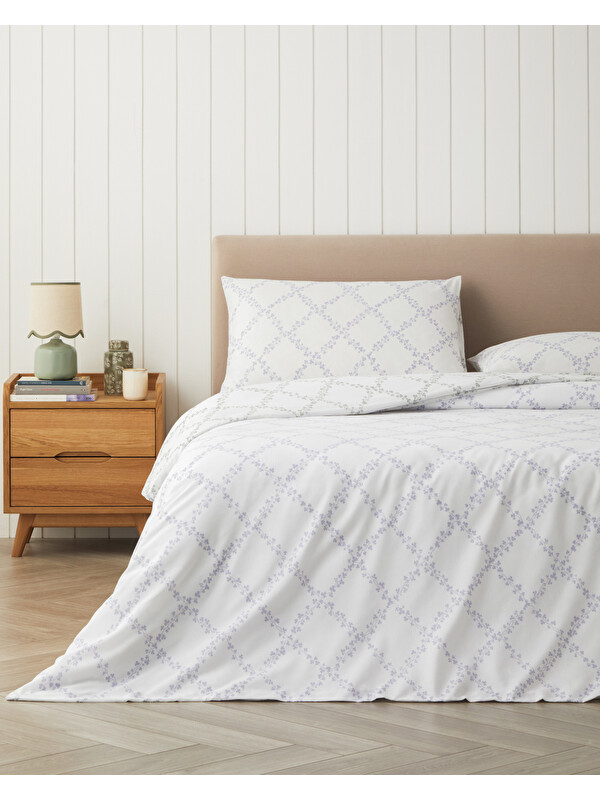 English Home Garden Lattice Kolay Ütülenir Çarşaflı Çift Kişilik Nevresim Takımı 200x220 cm Lila-Yeşil
