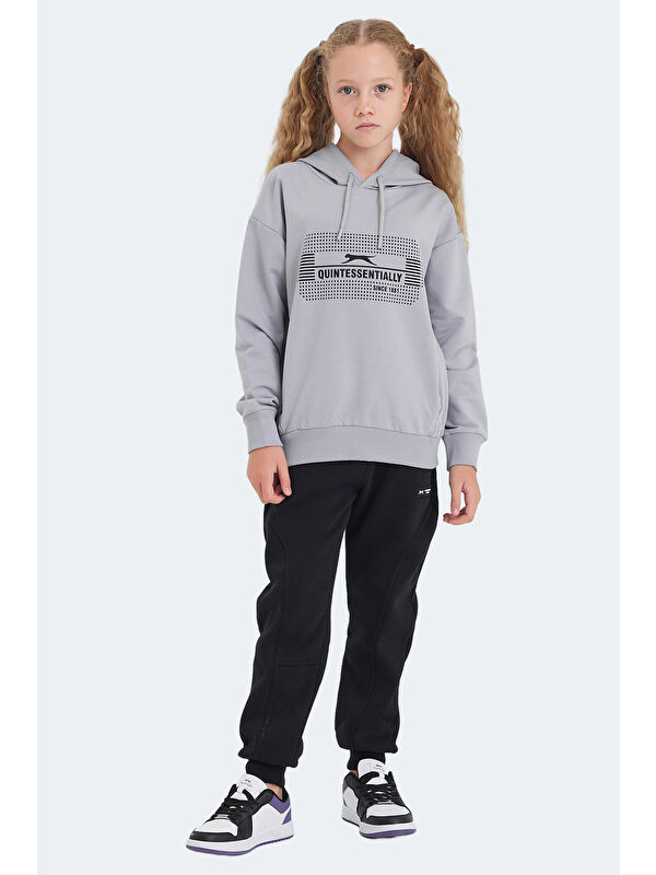 SLAZENGER LAYO Unisex Çocuk Kapüşonlu Taş Gri Sweatshırt