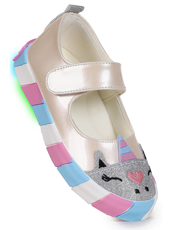 Kiko Kids Beyaz Kiko Kids Gilan Cirtli Işıklı Kız Çocuk Babet Ayakkabı