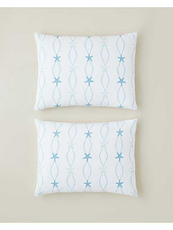 English Home Starfish Kolay Ütülenir 2'li Yastık Kılıfı 50x70 cm Mavi