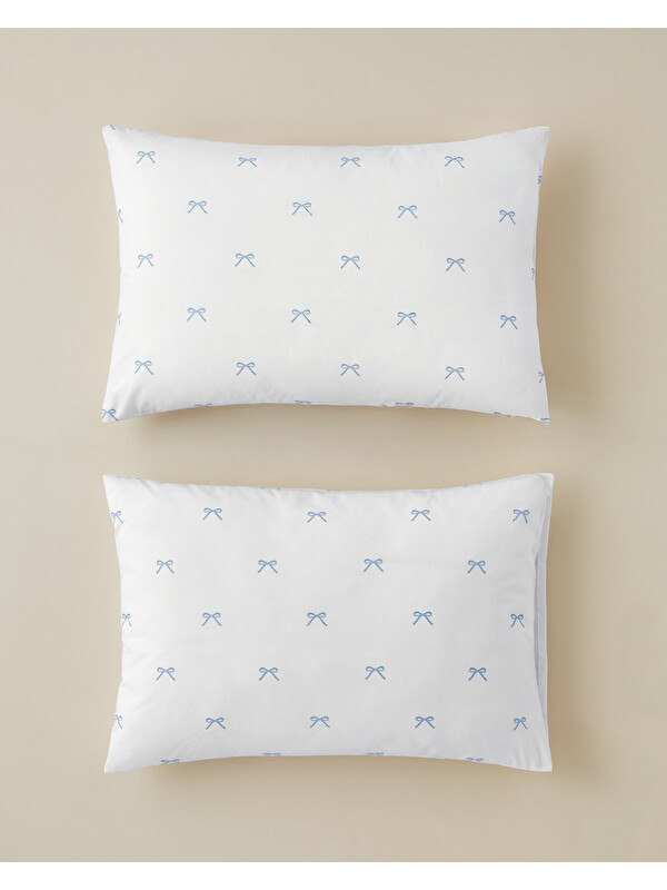 English Home Romance Ribbon Kolay Ütülenir 2'li Yastık Kılıfı 50x70 cm Mavi