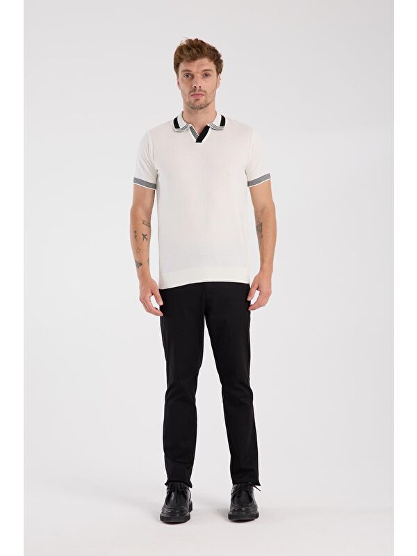 ABBATE Aclub Victor Örme Kumaş Viskon Karışımlı Slim Fit Ekru Polo Yaka Erkek Düz Polo Shirt