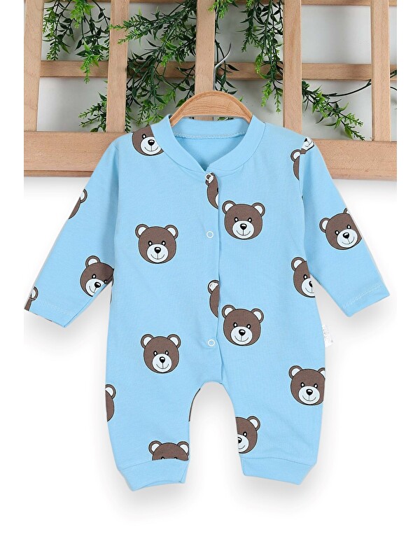 Ege Bebek Unisex Ayıcık Baskılı Manşetli Mevsimlik 0-6 Ay Tulum İnce