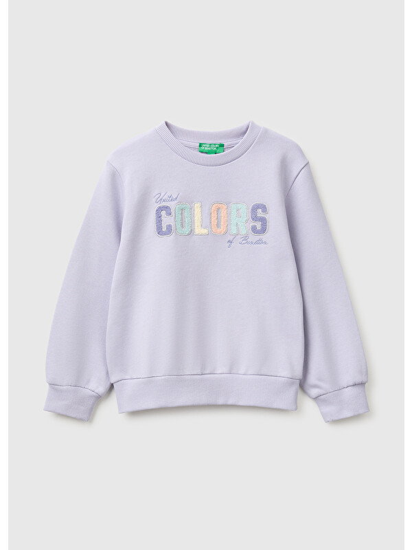 United Colors Of Benetton Kız Bebek Lavanta Önü İşlemeli Uzun Kollu Bisiklet Yaka Sweatshirt