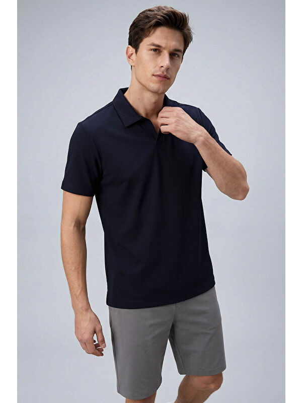 Tommylife Lacivert Rahat Form Yumuşak Dokulu Polo Yaka Erkek T-Shirt - 88496