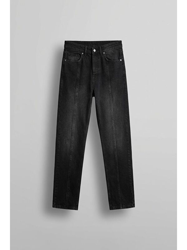 Abluka Online Erkek Ön Dikiş Detaylı Yıkamalı Baggy Jean Siyah