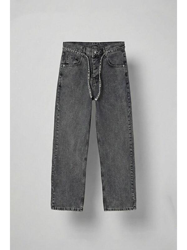 Abluka Online Erkek Baggy Fit Beli Bağcıklı Jean Pantolon Gri
