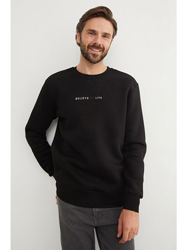 Fullamoda 3 İplik Believe In Life Kabartma Baskılı Büyük Beden Sweatshirt