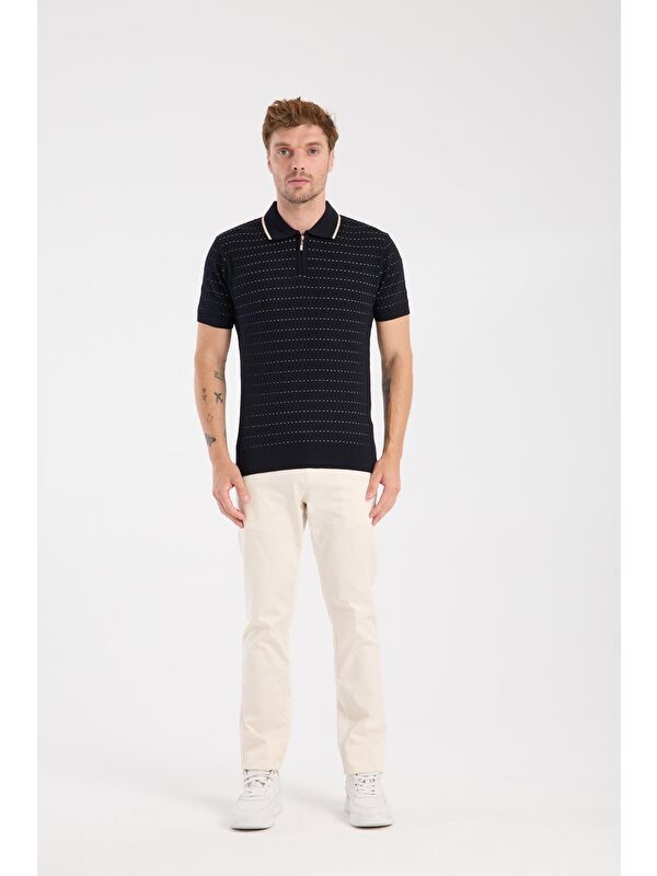 ABBATE Aclub Sierra Örme Kumaş Viskon Karışımlı Slim Fit Lacivert Polo Yaka Erkek Düz Polo Shirt