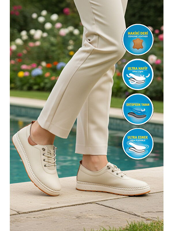 Ayakmod Bej Ayakmod Hakiki Deri Ortopedik Kadın Casual Ayakkabı 3030 Z