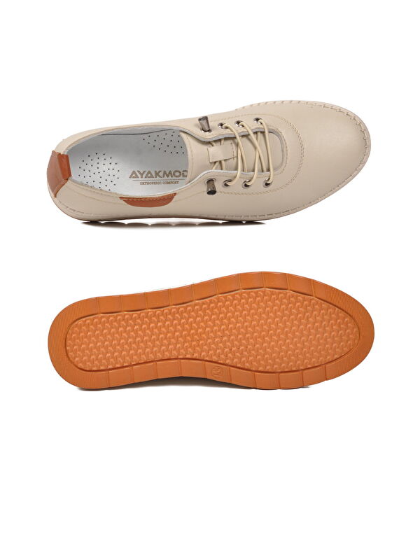Ayakmod Bej Ayakmod Hakiki Deri Ortopedik Kadın Casual Ayakkabı 3030 Z