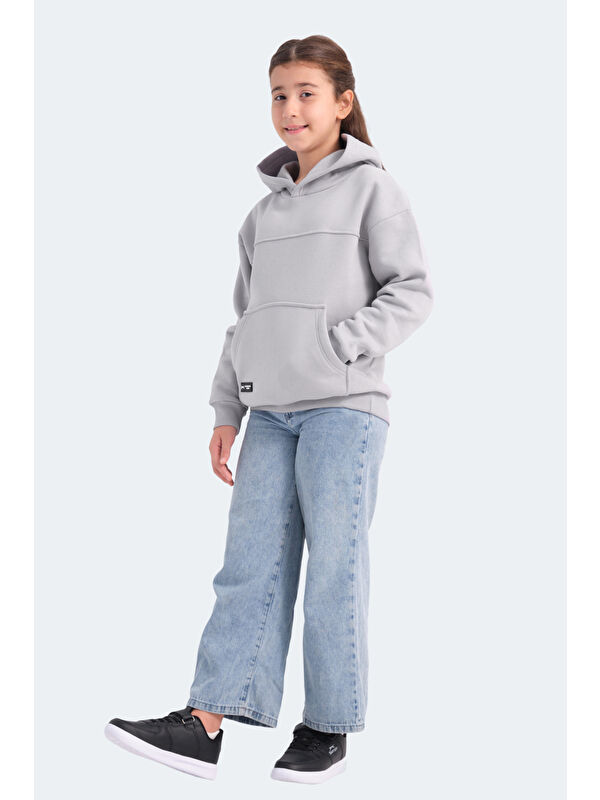 SLAZENGER LENE Unisex Çocuk Kapüşonlu Cepli Taş Gri Sweatshırt