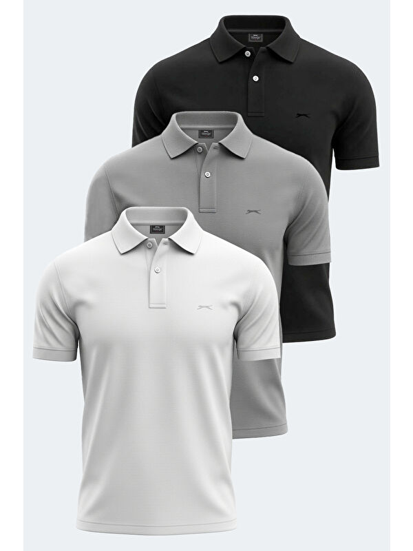 SLAZENGER VALE KTN 3 lü Set Erkek %100 Pamuk Tişört Beyaz - Siyah - Gri