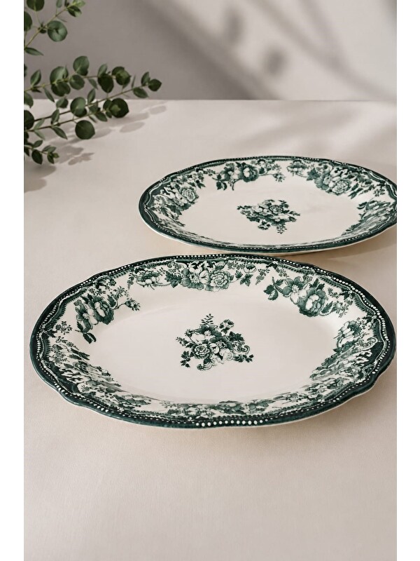 PORSER Porselen Velour Green Fulya Kayık Tabak Seti 26cm 2 Parça