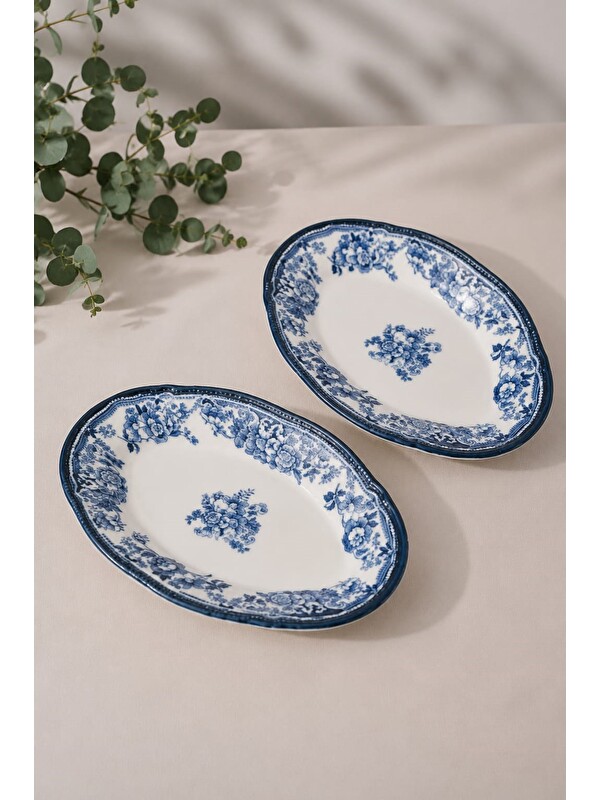 PORSER Porselen Velour Navy Fulya Kayık Tabak Seti 26cm 2 Parça