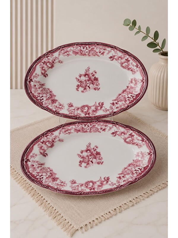 PORSER Porselen Velour Maroon Fulya Kayık Tabak Seti 22cm 2 Parça