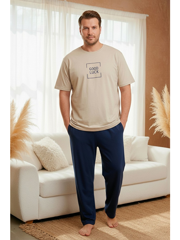 SEBOTEKS %100 Pamuklu Kısa Kollu Cepli Büyük Beden Erkek Pijama Takımı 2045