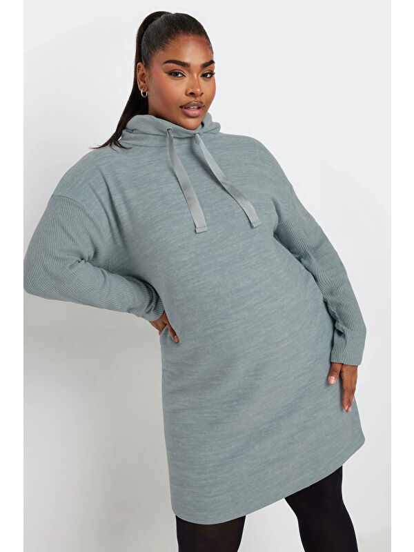 Stil Diva Büyük Beden Uzun Kollu Kapüşonlu Yumuşak Dokulu Sweatshirt Elbise 303590