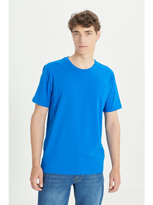 Altınyıldız Classics Erkek Saks 360 Derece Her Yöne Esneyen Slim Fit Bisiklet Yaka Tişört