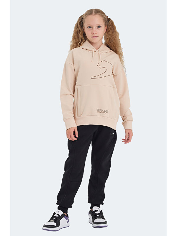 SLAZENGER LINK Unisex Çocuk Kapüşonlu Cepli Camel Sweatshırt