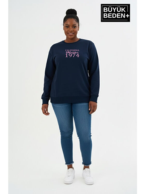 Süperlife Kadın Büyük Beden California 1974 Baskılı Bisilet Yaka İnce Sweatshirt SPR26BSWK956-2