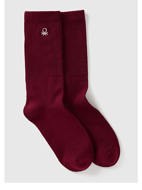 United Colors Of Benetton Unisex Bordo Benetton Logolu Yılbaşı Temalı Soket Çorap