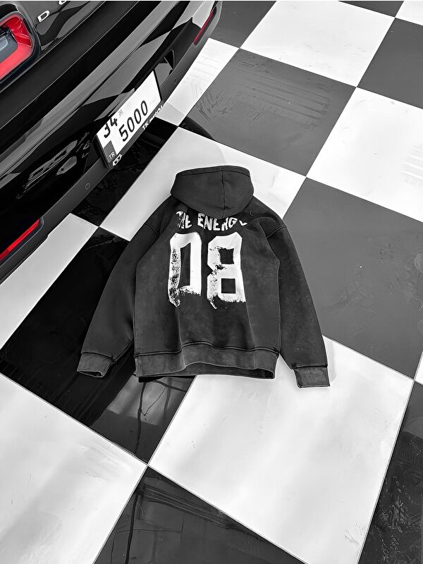 Abluka Online Erkek Oversize Kapüşonlu Baskılı Hoodie Siyah