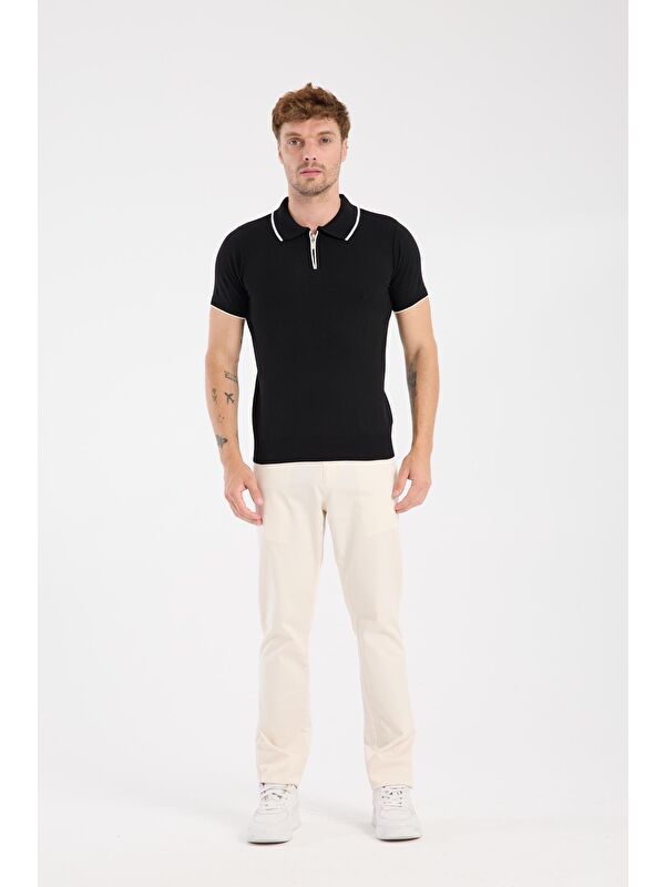 ABBATE Aclub Echo Örme Kumaş Viskon Karışımlı Slim Fit Siyah Polo Yaka Erkek Düz Polo Shirt