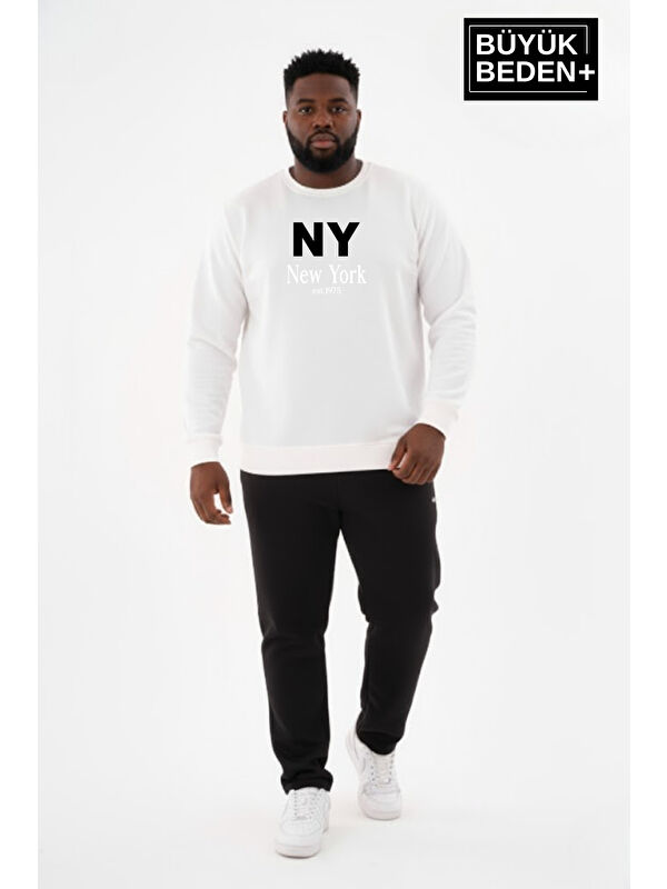 Süperlife Erkek Büyük Beden NY Newyork Baskılı Bisiklet Yaka ince Sweatshirt SPR26BSW956-15