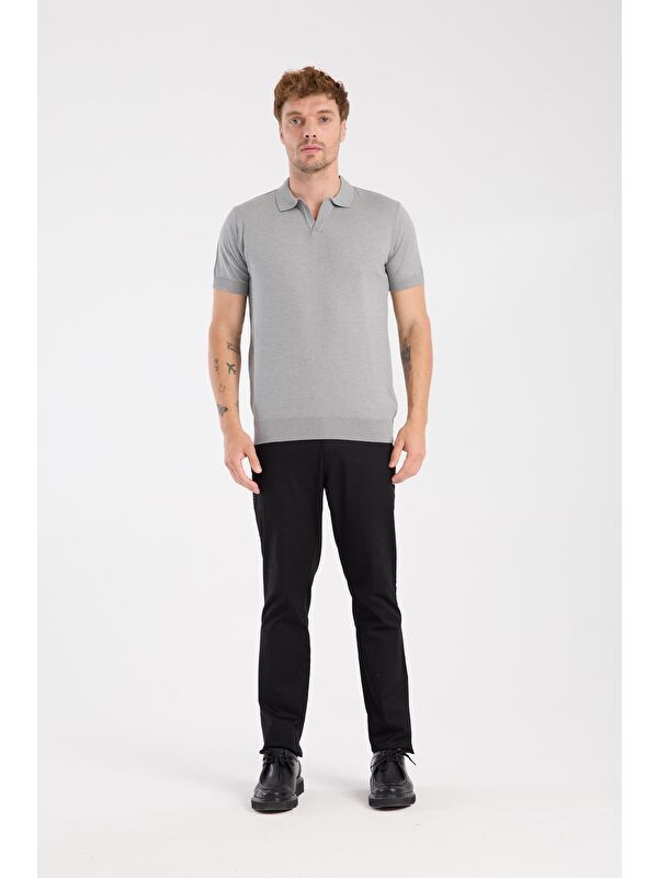 ABBATE Aclub Alfa Örme Kumaş Viskon Karışımlı Slim Fit Gri Polo Yaka Erkek Düz Polo Shirt