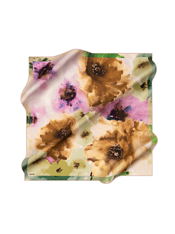AKER Yeşil 90X90 İpek Pamuk Eşarp