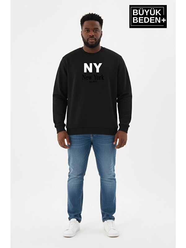 Süperlife Erkek Büyük Beden NY Newyork Baskılı Bisiklet Yaka ince Sweatshirt SPR26BSW956-15