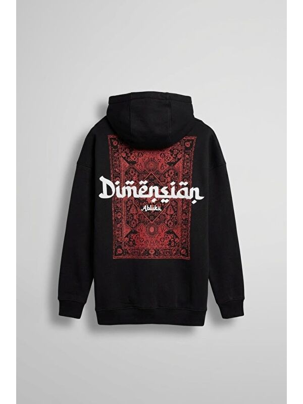 Abluka Online Erkek Oversize Dimension Baskılı Premium Kapüşonlu Sweatshirt Siyah Kırmızı