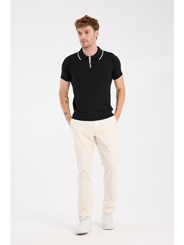 ABBATE Aclub Echo Örme Kumaş Viskon Karışımlı Slim Fit Lacivert Polo Yaka Erkek Düz Polo Shirt