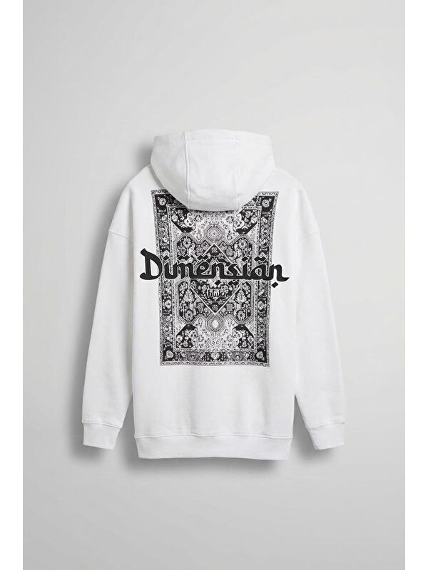 Abluka Online Erkek Oversize Dimension Baskılı Premium Kapüşonlu Sweatshirt Ekru Siyah