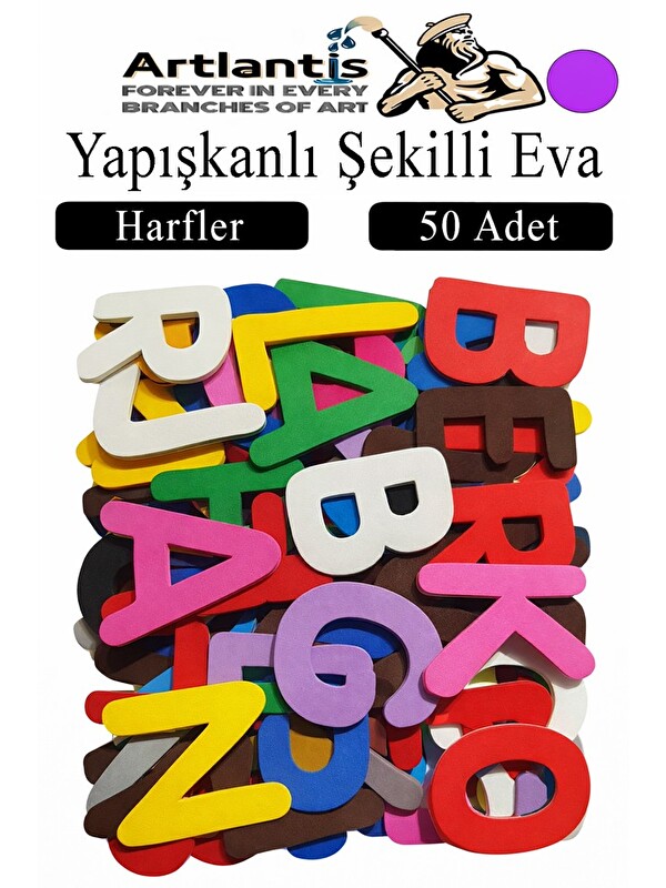 Artlantis Şekilli Eva Yapışkanlı 50 li 1 Paket Kendinden Yapışkanlı Eva Sticker Okul Öncesi Kreş Ana Sınıfı Et