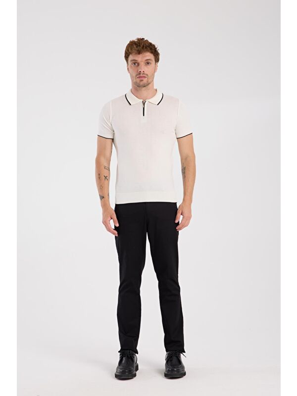 ABBATE Aclub Echo Örme Kumaş Viskon Karışımlı Slim Fit Ekru Polo Yaka Erkek Düz Polo Shirt