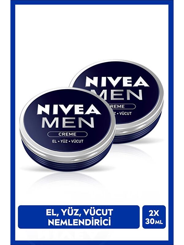 NIVEA MEN Erkek Creme 30ml, Yoğun Nemlendirici, Yapışkan His Bırakmaz, Hızlı Emilir, El Vücut Yüz, X2 Adet