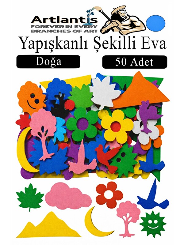 Artlantis Şekilli Eva Yapışkanlı 50 li 1 Paket Kendinden Yapışkanlı Eva Sticker Okul Öncesi Kreş Ana Sınıfı Et