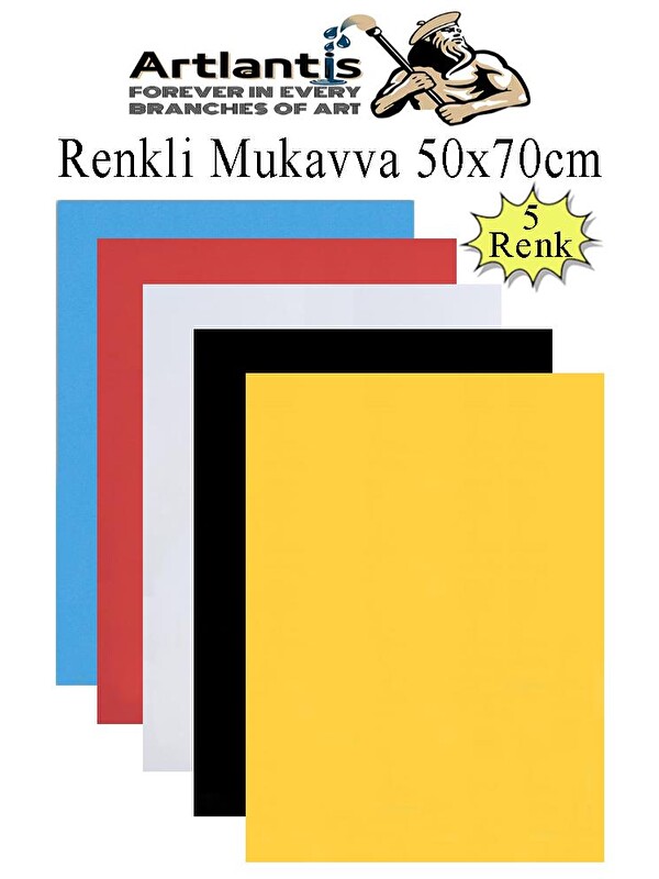 Artlantis Renkli Mukavva 5 Renk 50x70 cm 1 Paket Sert Renkli Karton 1.0 mm Okul Okul Öncesi Anasınıfı Hobi Etk