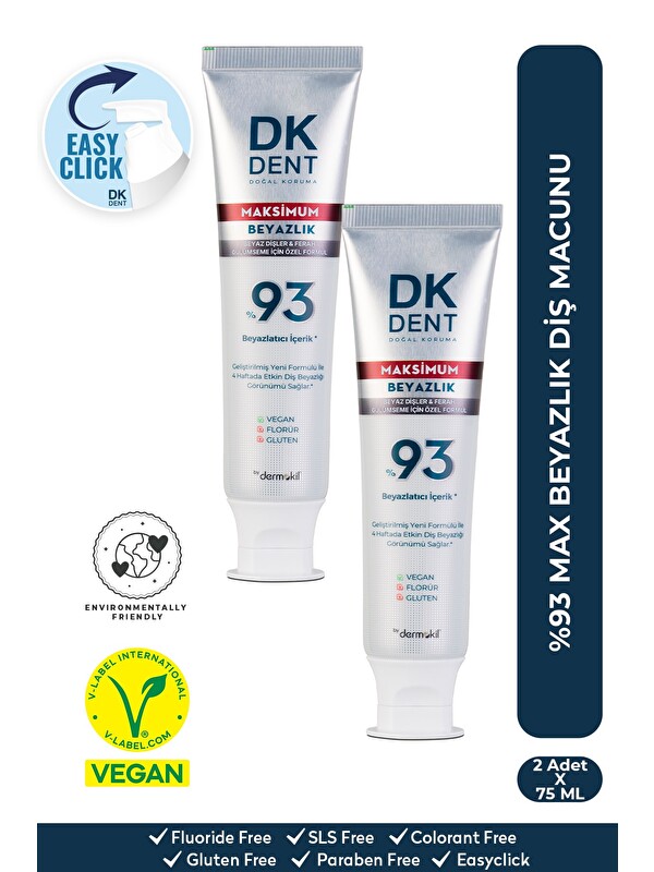 DKDENT %93 Maximum Beyazlık Diş Macunu 75 ml x 2 Adet