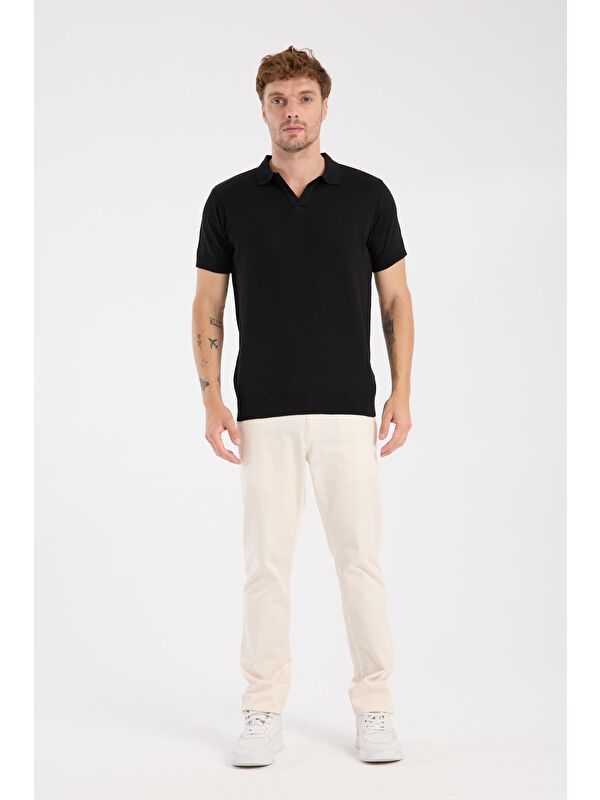 ABBATE Aclub Alfa Örme Kumaş Viskon Karışımlı Slim Fit Siyah Polo Yaka Erkek Düz Polo Shirt