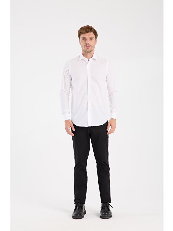ABBATE Aclub Ac10109 Poplin Pamuklu Slim Fit Beyaz Klasik Yaka Erkek Düz Gömlek